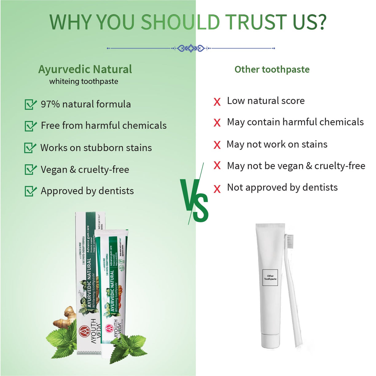 Ayouthveda Natural Whitening Toothpaste Net qty.- 100 g each Set of 2