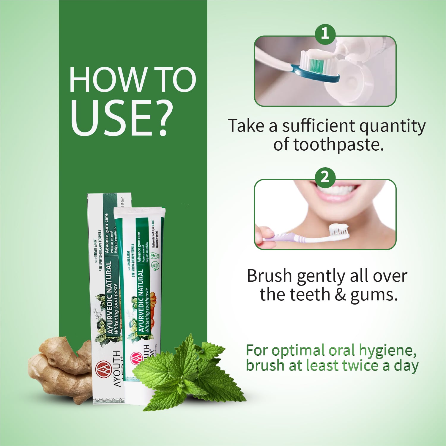 Ayouthveda Natural Whitening Toothpaste Net qty.- 100 g each Set of 2