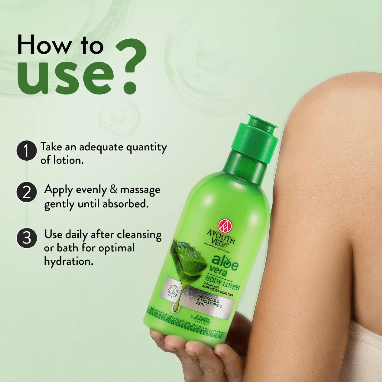 Ayouthveda Aloe Vera Body Lotion | Hydrating & Revitalizing Moisturizer with Aloe Vera & Sunflower for All Skin Types | Non-Greasy, Nourishing Lotion for Soft, Smooth Skin – 250ml