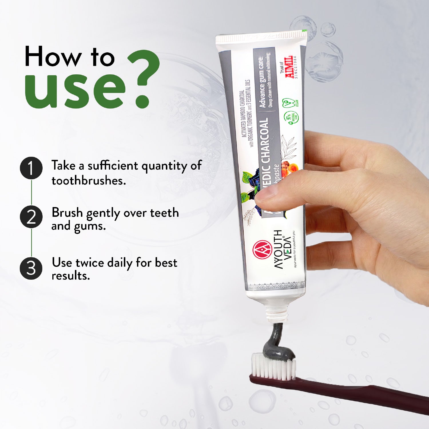 Ayurvedic Charcoal White Toothpaste with Activated Bamboo Charcoal & Turmeric for Deep Cleaning & Whitening  - 100g each (Set of 2)