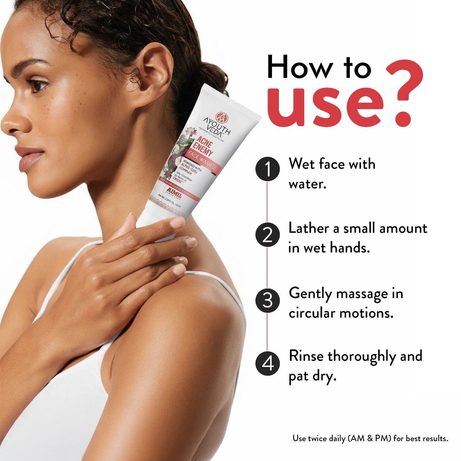 Ayouthveda Acne Enemy Face Wash Gel for Acne & Pimples | Fights Acne-Causing Bacteria & Excess Oil | With Alpha-CURe Complex, Garcinia & Manjistha | Sulfate-Free Gel Cleanser | For Acne-Prone Skin | Net Qty- 100 ml