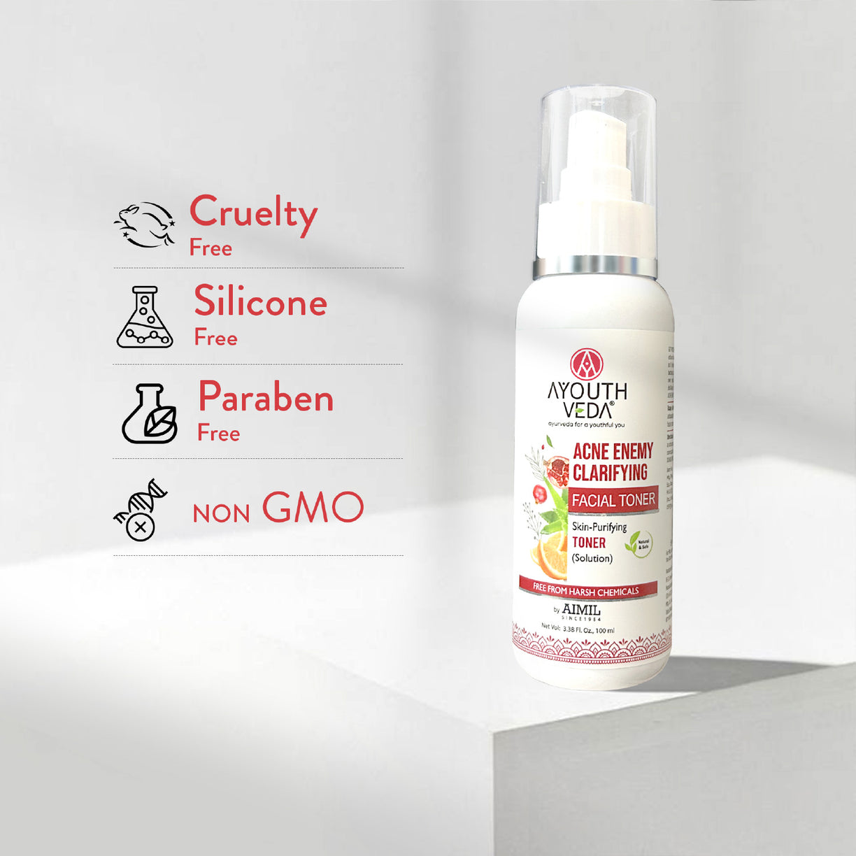 Ayouthveda Acne Enemy Clarifying Facial Toner with Pomegranate, Amla, Aloe Vera & Rose Distillate for Acne & Oil Control | Dermatologically Tested |Suitable for Oily & Acne-Prone Skin | Net Qty – 100 ml