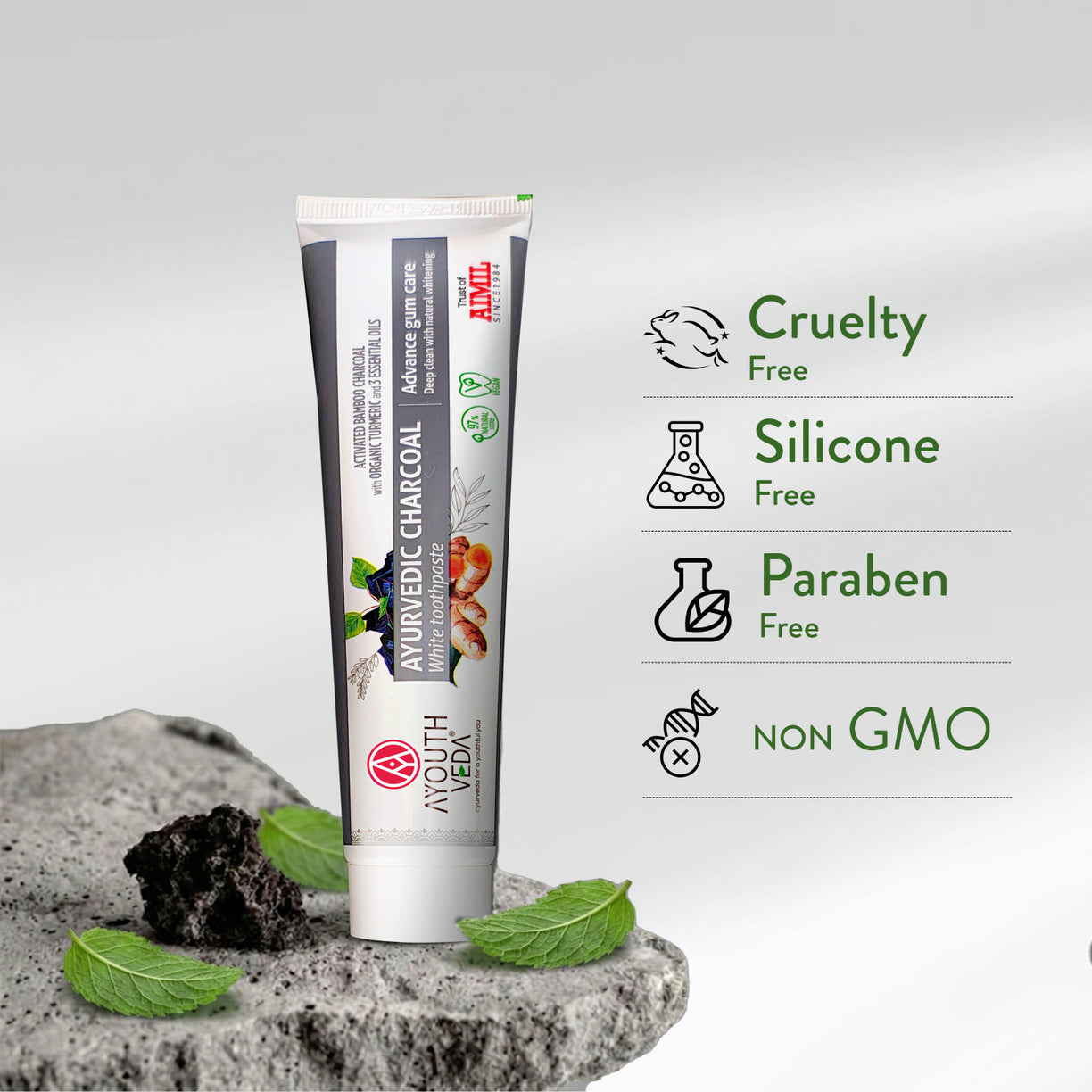 Ayurvedic Charcoal White Toothpaste with Activated Bamboo Charcoal & Turmeric for Deep Cleaning & Whitening  - 100g each (Set of 2)