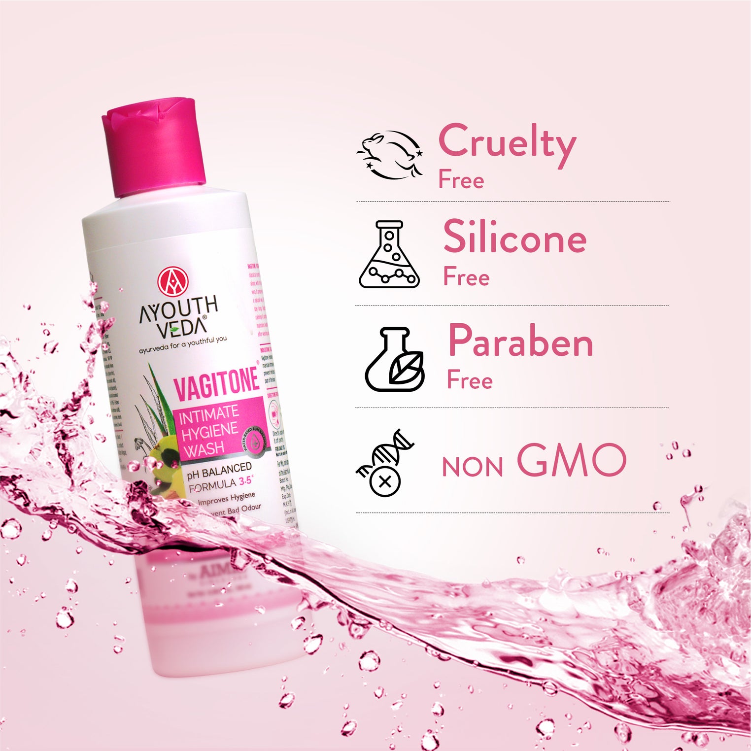 Ayouthveda Vagitone Intimate Hygiene Wash For Women | pH Balanced Daily Intimate Cleanser | Controls Odor, Itching & Dryness | Sulfate-Free, Gynaecologically Tested | With Sphatika, Green Tea & Aloe Vera | Net Qty - 180 ml