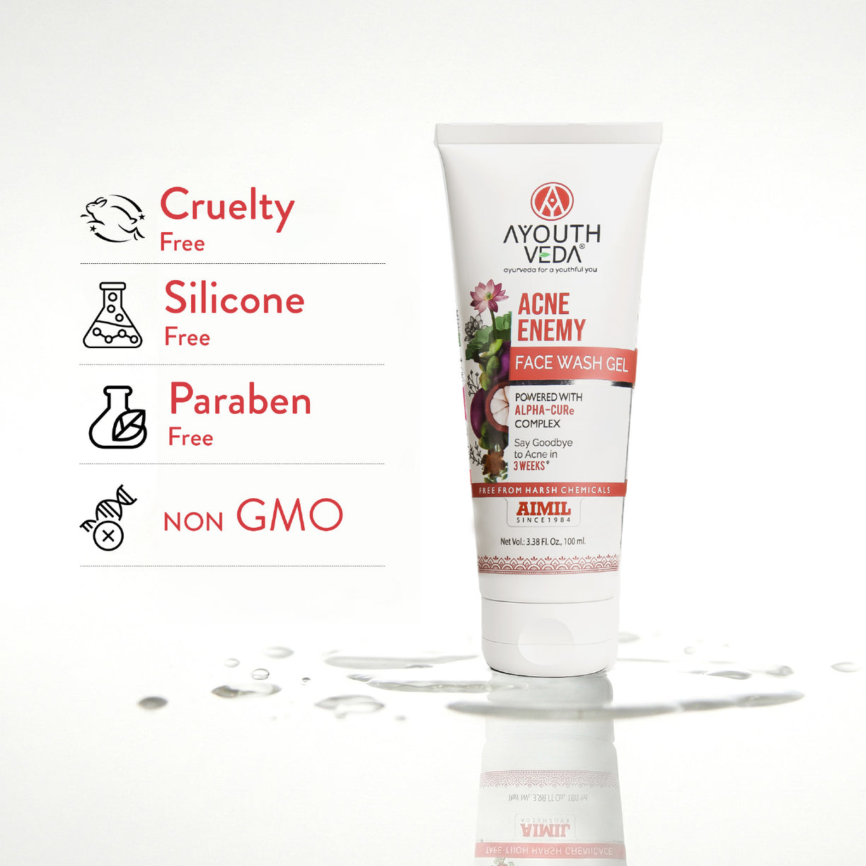 Ayouthveda Acne Enemy Face Wash Gel for Acne & Pimples | Fights Acne-Causing Bacteria & Excess Oil | With Alpha-CURe Complex, Garcinia & Manjistha | Sulfate-Free Gel Cleanser | For Acne-Prone Skin | Net Qty- 100 ml