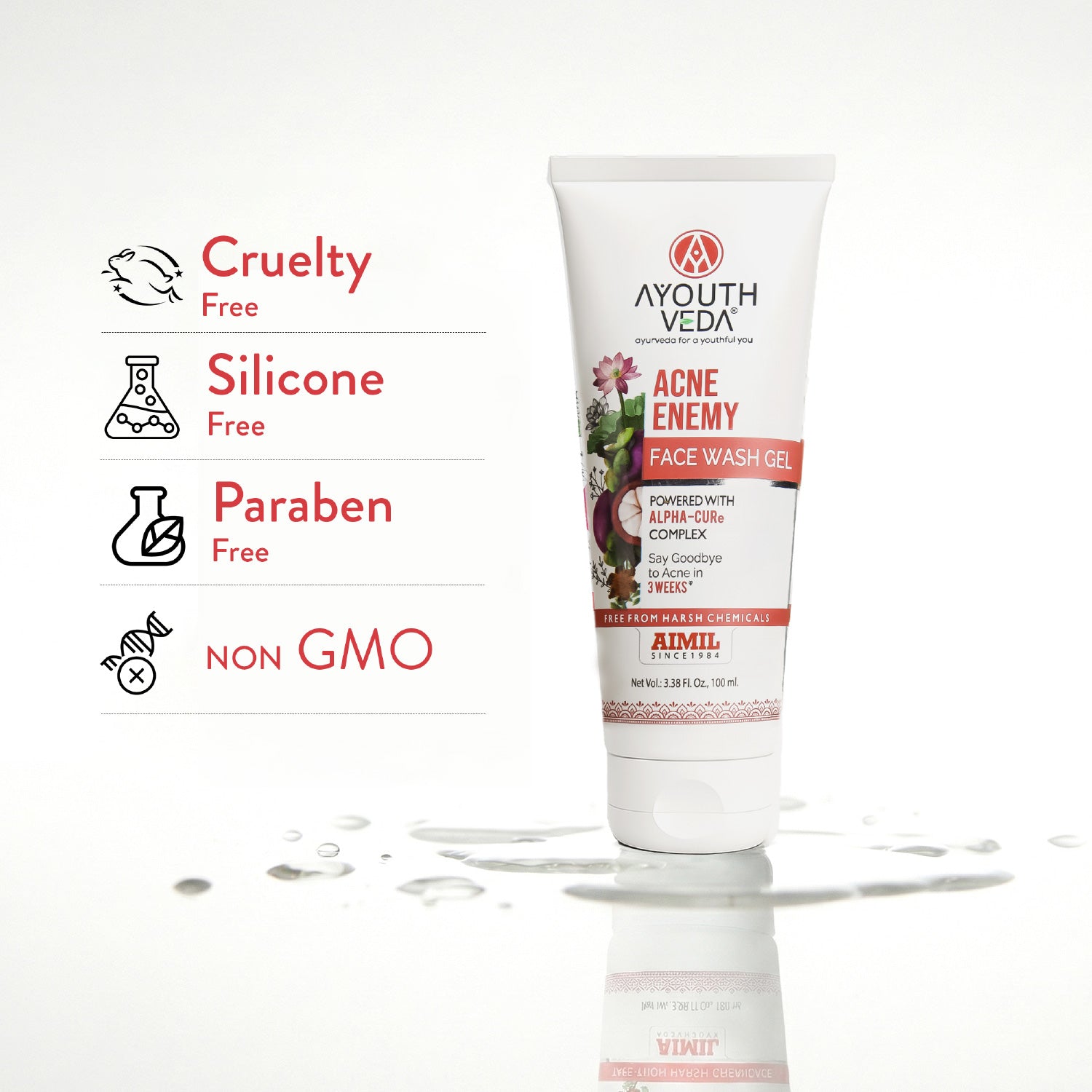 Ayouthveda Acne Enemy Face Wash Gel for Acne & Pimples | Fights Acne-Causing Bacteria & Excess Oil | With Alpha-CURe Complex, Garcinia & Manjistha | Sulfate-Free Gel Cleanser | For Acne-Prone Skin | Net Qty- 100 ml