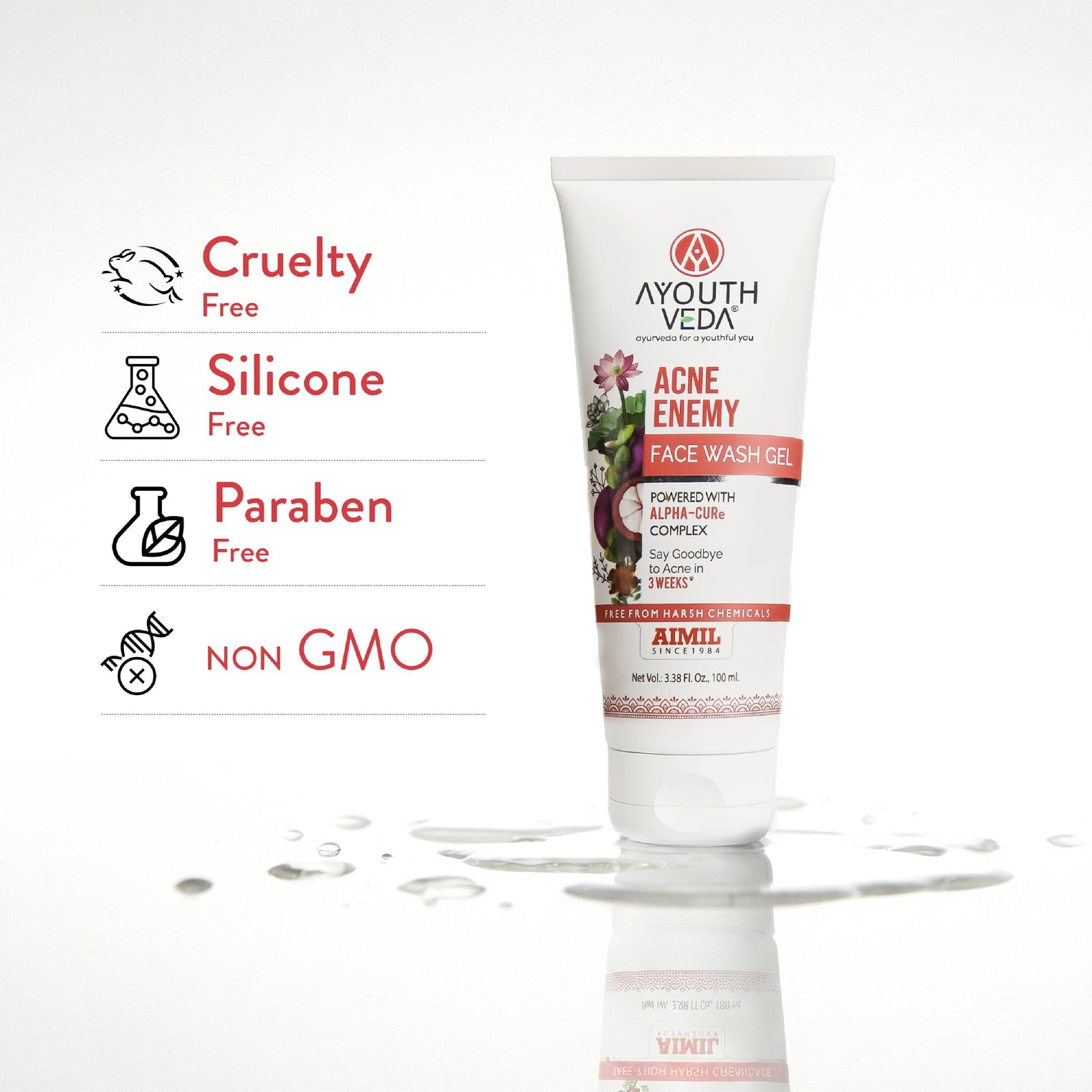 Ayouthveda Acne Enemy Face Wash Gel for Acne & Pimples | Fights Acne-Causing Bacteria & Excess Oil | With Alpha-CURe Complex, Garcinia & Manjistha | Sulfate-Free Gel Cleanser | For Acne-Prone Skin | Net Qty- 100 ml