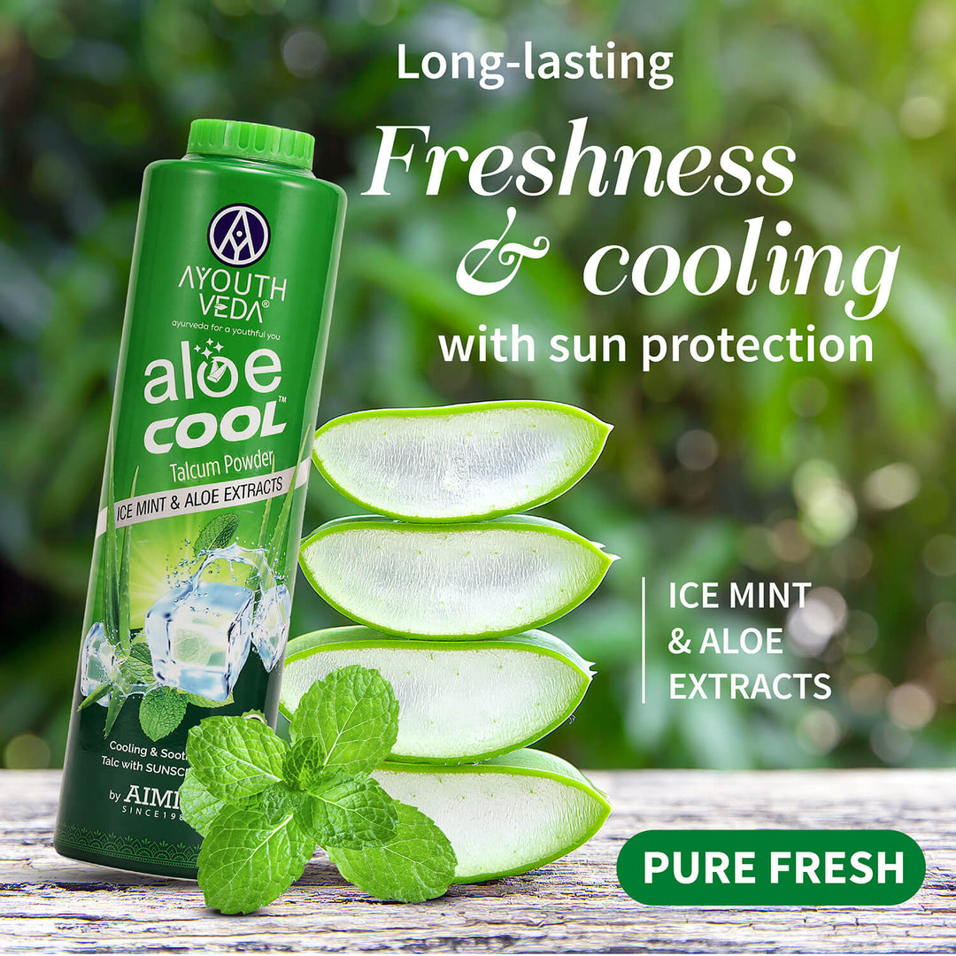 Aloe Cool Talcum Powder with Mint and Aloe Extracts 300g + 300g Free - Ayouthveda