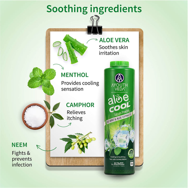 Aloe Cool Talcum Powder with Mint and Aloe Extracts 300g + 300g Free - Ayouthveda