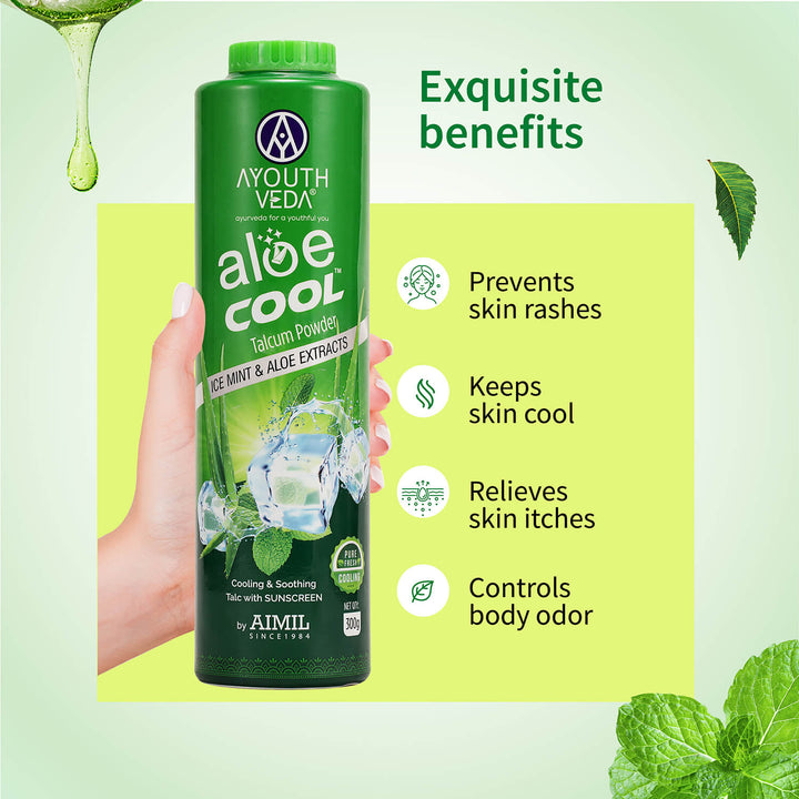 Aloe Cool Talcum Powder with Mint and Aloe Extracts 300g + 300g Free - Ayouthveda