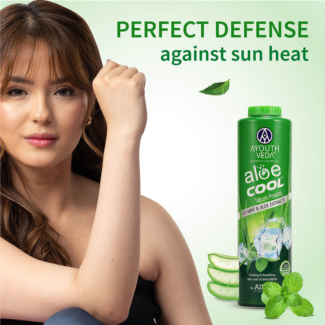 Aloe Cool Talcum Powder with Mint and Aloe Extracts 300g + 300g Free - Ayouthveda