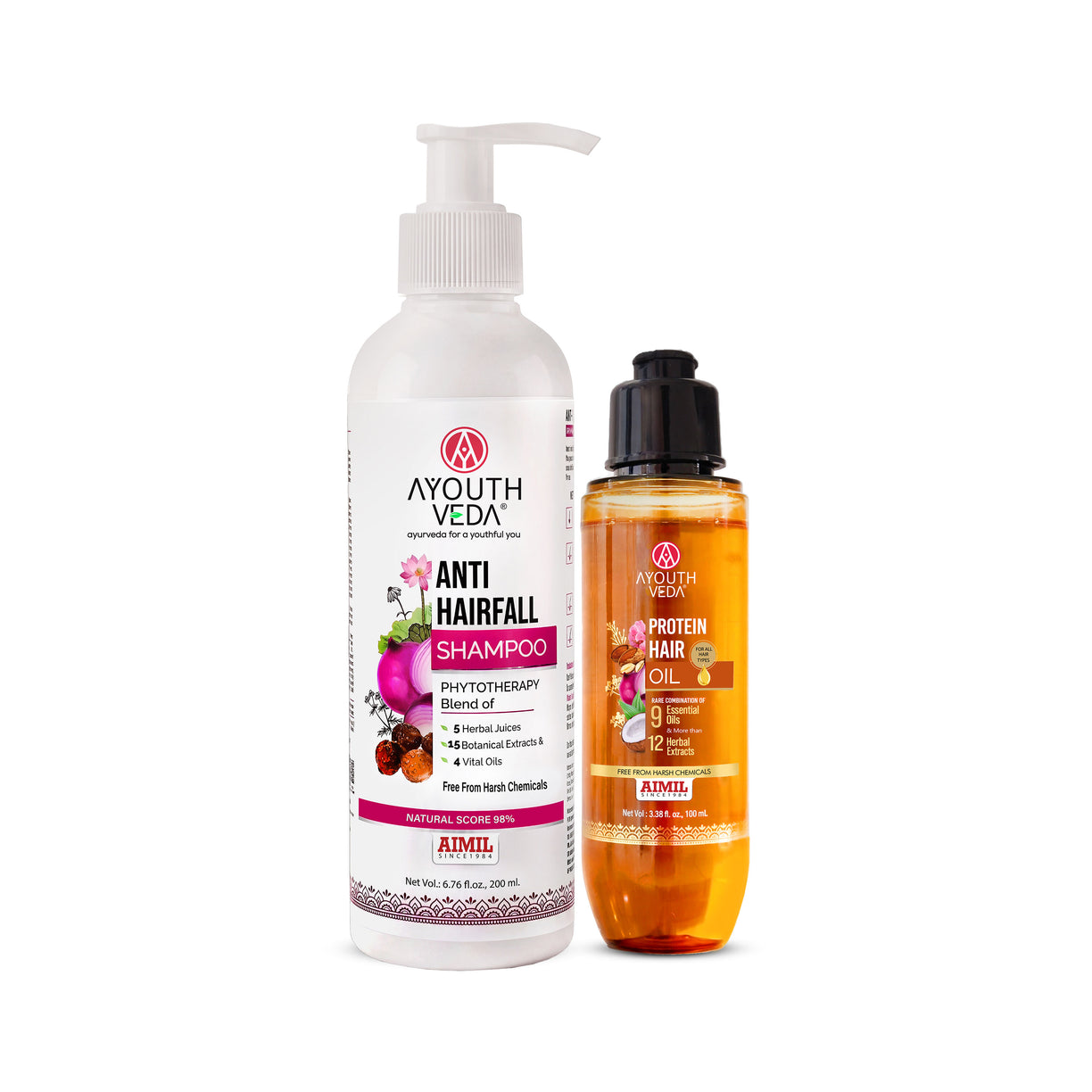 Ayouthveda Anti Hairfall Shampoo & Protein Hair Oil Combo | Complete Hair Care Kit | Cleanses, Nourishes & Strengthens Hair