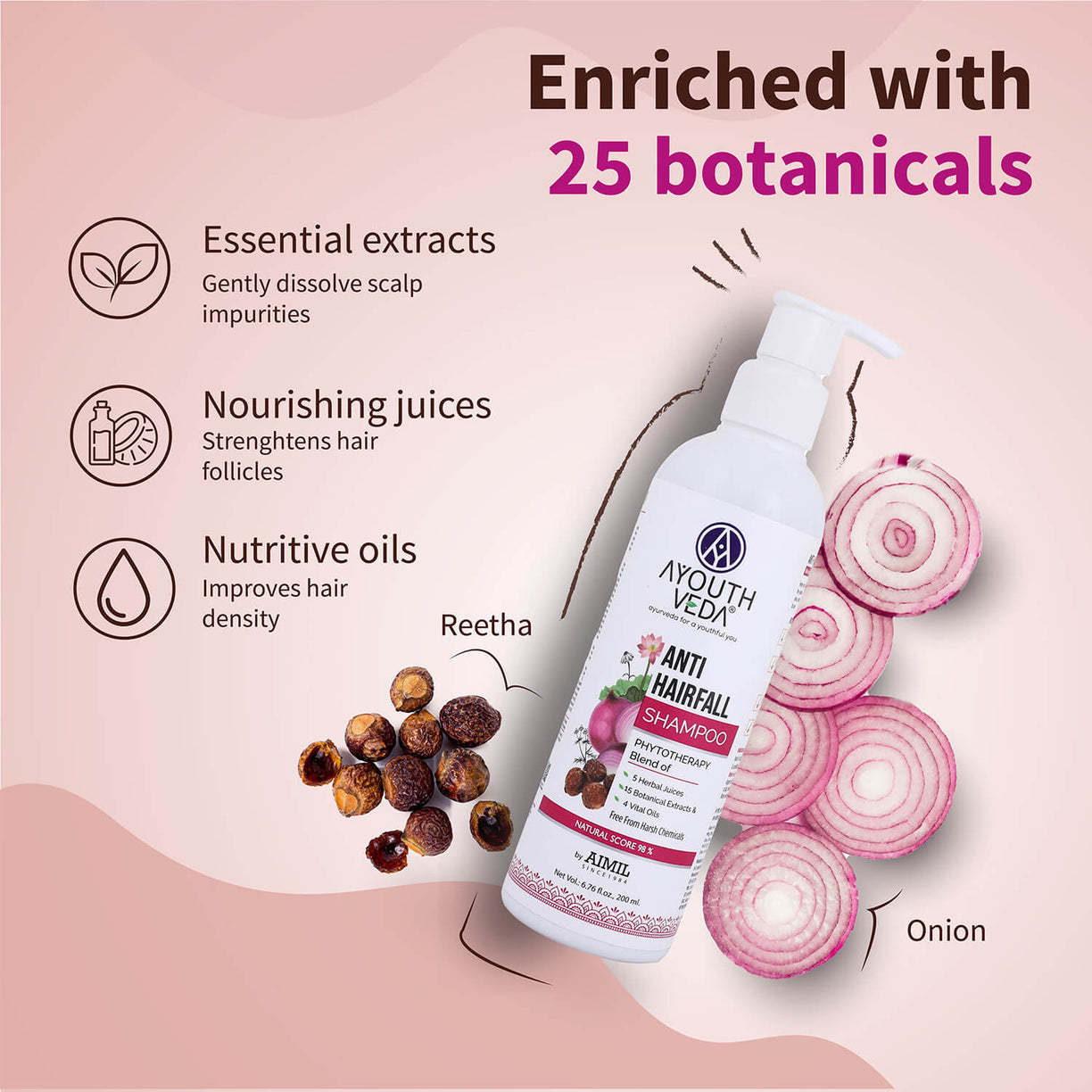 Anti-Hair Fall Shampoo with Onion and Coffee -(Net Qty- 200ml) - Ayouthveda