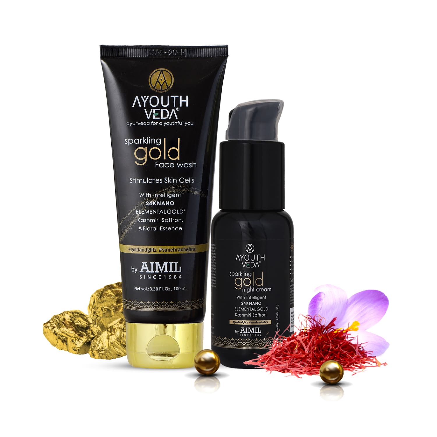 Golden Glow Night Care Combo | Gold face wash 100ml , Night Cream 30g - Ayouthveda