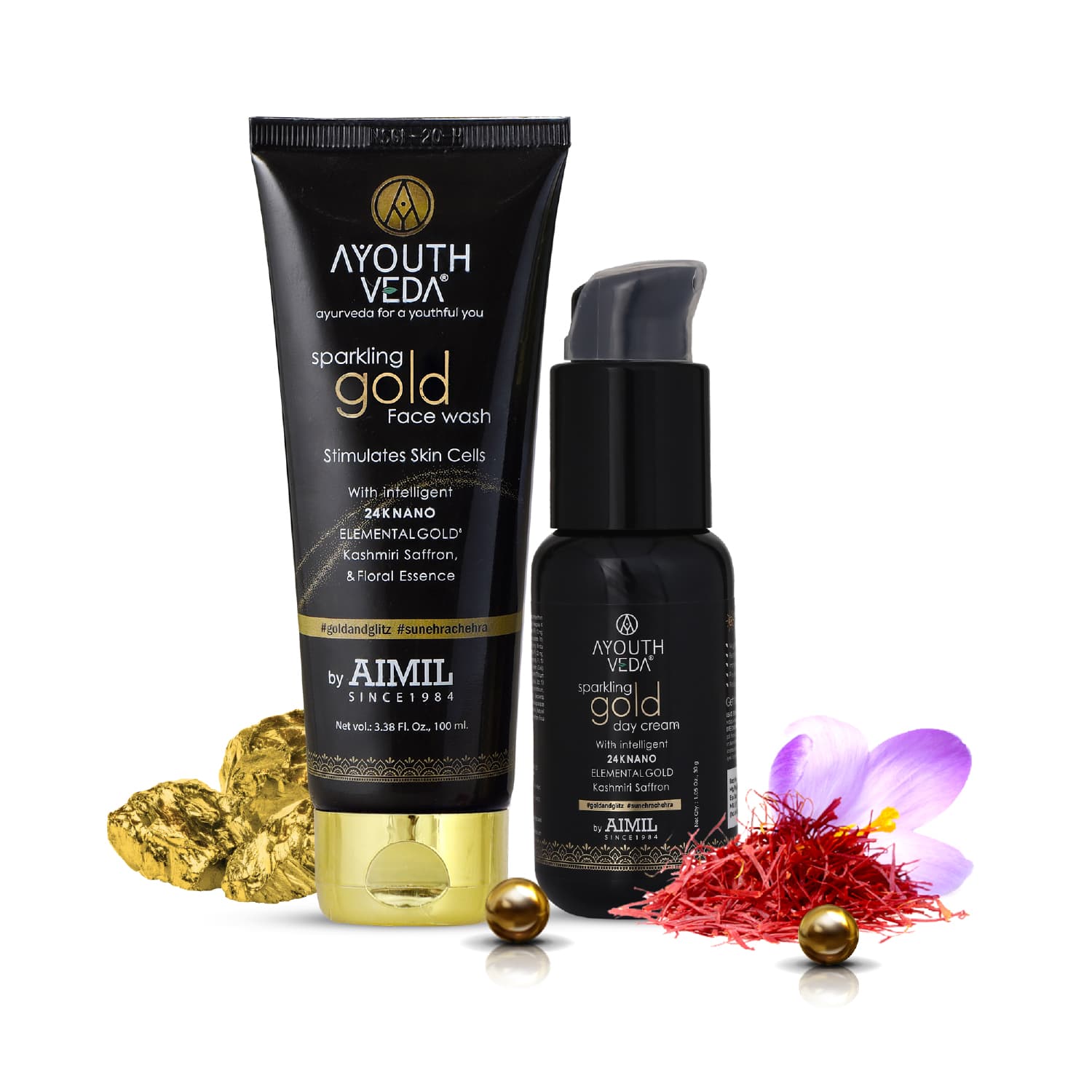 Golden Glow Day Care Combo | Gold face wash 100ml , Day Cream 30g - Ayouthveda