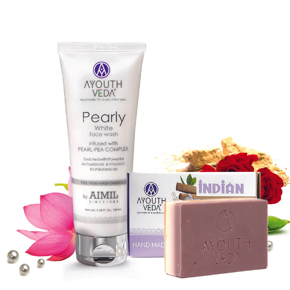 Face & Body Brightening Combo: Pearly White Face Wash (100 ml), Indian Clay Soap (100 gm) - Ayouthveda