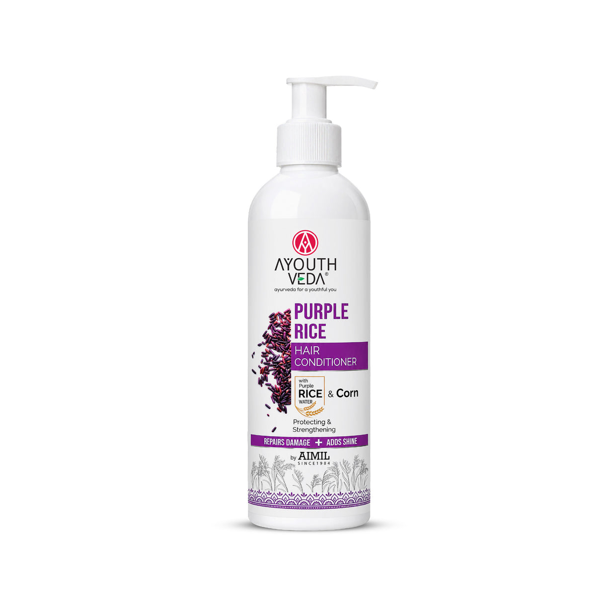 Ayouthveda Purple Rice Hair Conditioner with Rice Water & Kernel Protein | Repairs Damage, Controls Frizz & Enhances Volume | Enriched with Eggplant, Betel & Guava Leaves | For All Hair Types | 200ml