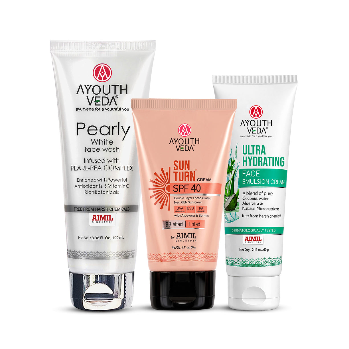 AyouthVeda Pearly Glow Combo Kit | Face Wash, Sunscreen & Hydrating Cream
