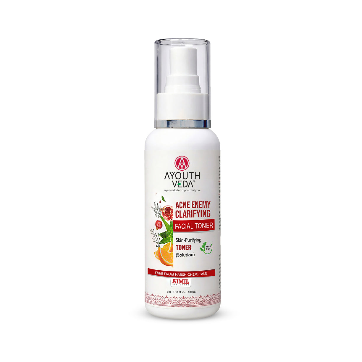 Ayouthveda Acne Enemy Clarifying Facial Toner with Pomegranate, Amla, Aloe Vera & Rose Distillate for Acne & Oil Control | Dermatologically Tested |Suitable for Oily & Acne-Prone Skin | Net Qty – 100 ml