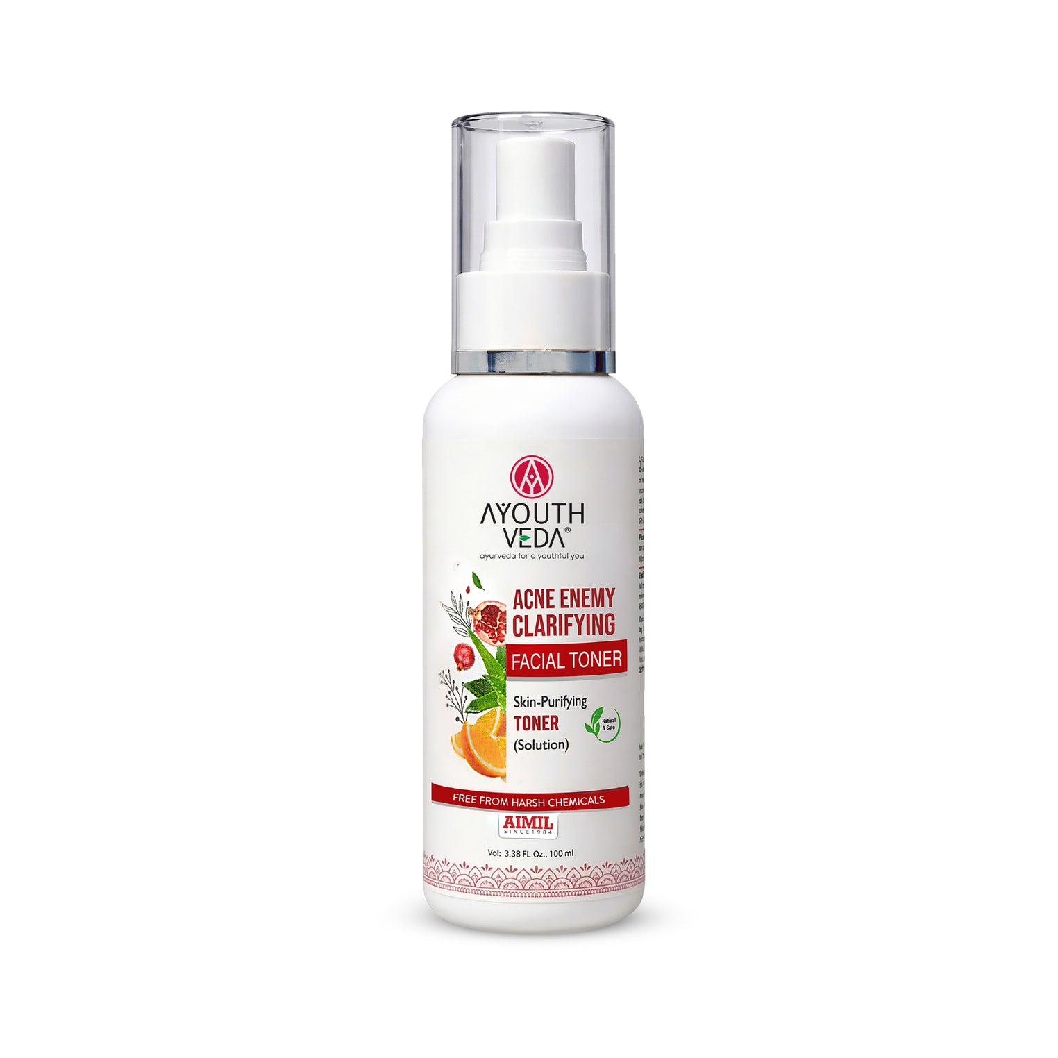 Ayouthveda Acne Enemy Clarifying Facial Toner with Pomegranate, Amla, Aloe Vera & Rose Distillate for Acne & Oil Control | Dermatologically Tested |Suitable for Oily & Acne-Prone Skin | Net Qty – 100 ml