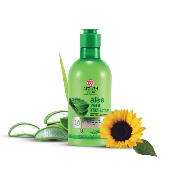 Ayouthveda Aloe Vera Body Lotion | Hydrating & Revitalizing Moisturizer with Aloe Vera & Sunflower for All Skin Types | Non-Greasy, Nourishing Lotion for Soft, Smooth Skin – 250ml