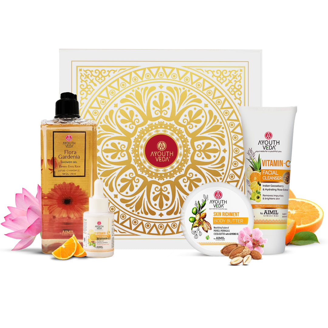Skin Revival Kit: Skin Richment Body Butter (200 g), Vitamin-C Face Serum (30 ml), Vitamin-C Facial Cleanser (100 g), Flora Gardenia Shower Gel (250 ml)