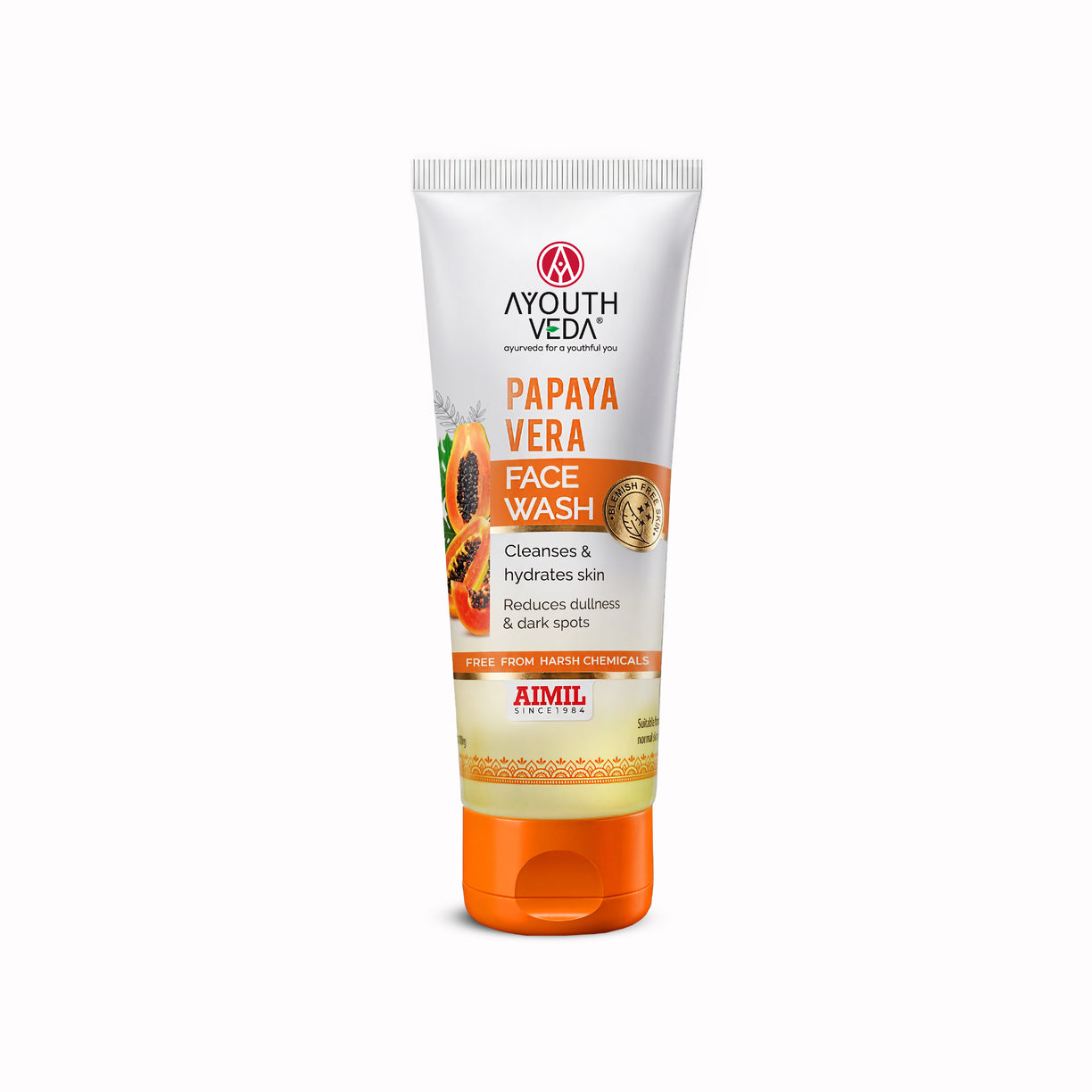 Ayouthveda Papaya Vera Face Wash with Real Papaya Extract | Deep Cleanser for Dry to Normal Skin | Removes Dullness, Dark Spots, & Impurities | Sulfate-Free Gentle Formula | (100 g)