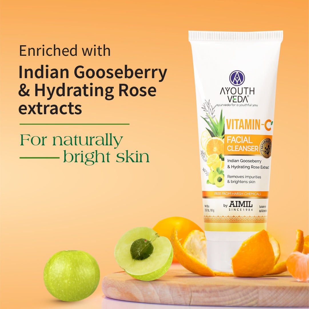 Ayouthveda Vitamin-C Facial Cleanser with Indian Gooseberry, Lemon, Orange & Hibiscus Extracts | Gently Exfoliates, Promotes Collagen & Brightens Skin | Suitable for All Skin Types | 100g