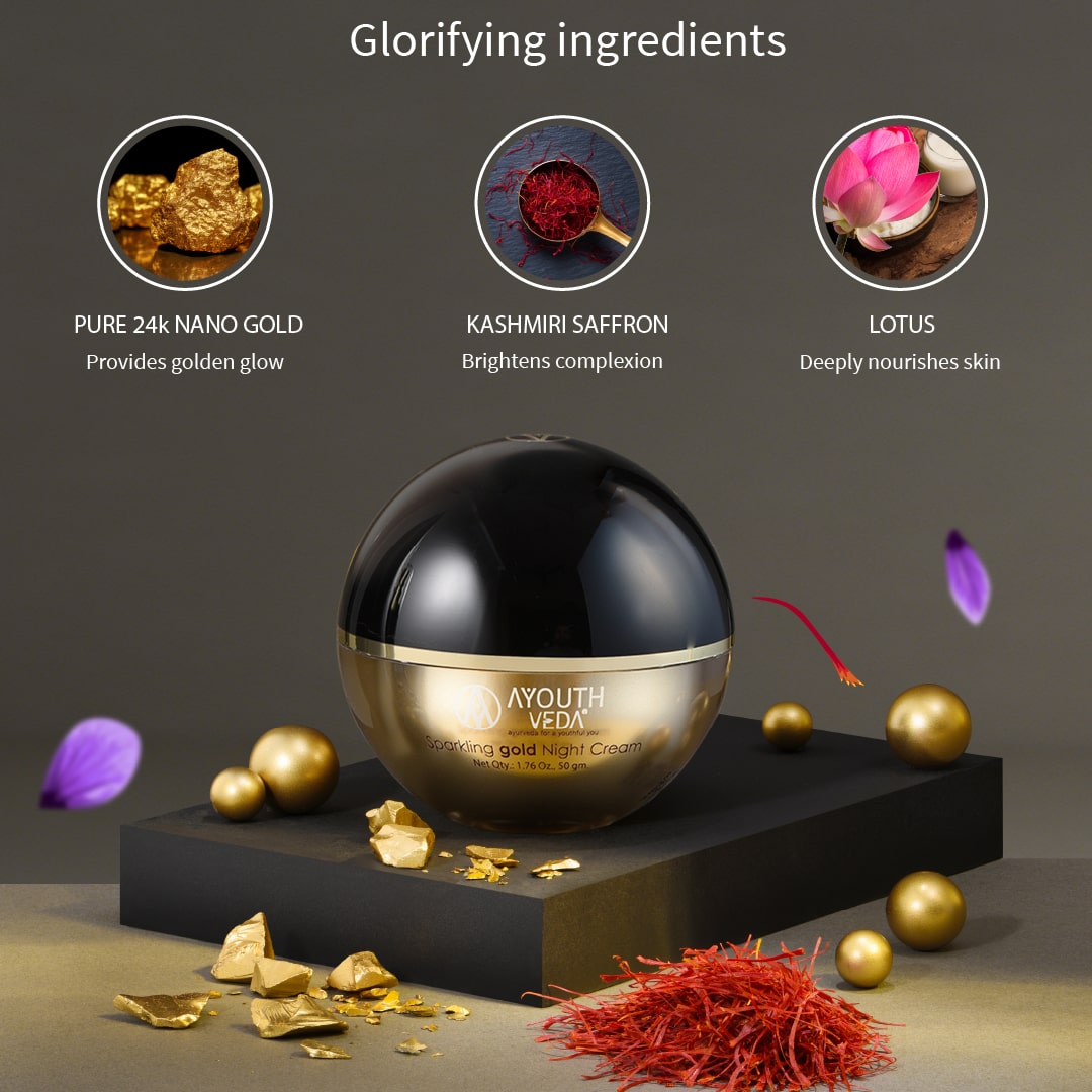 Sparkling Gold Night Cream With 24k Gold & Saffron - Ayouthveda