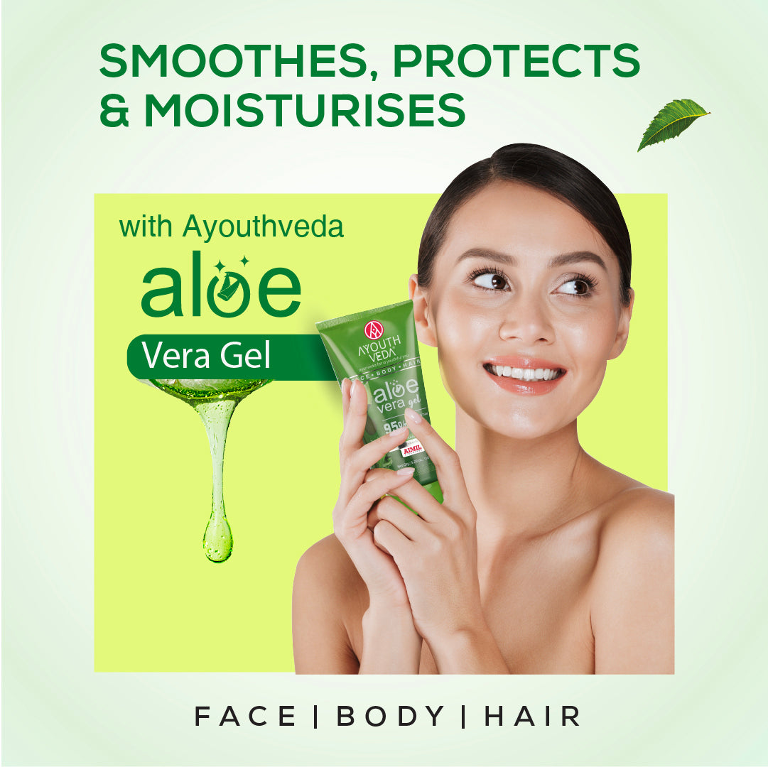 Ayouthveda Aloe Vera Gel | Multi-Purpose Gel For Face, Body & Hair | Calms Sunburn & Promotes Even Skin Tone | Non-Greasy Hydrating formula With Neem, Tulsi & Cucumber Extracts | Net. qty - 150g