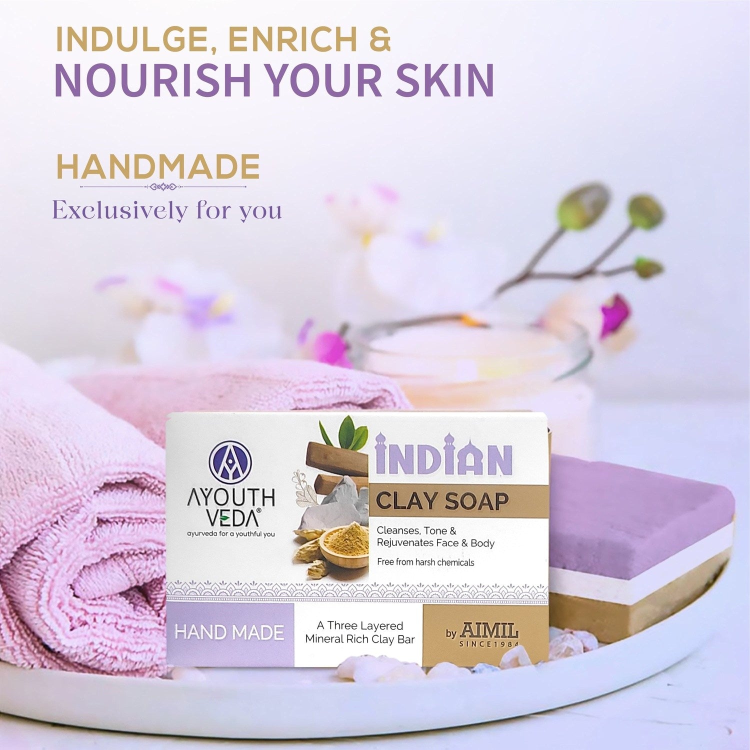 Handmade Soaps Combo (Charcoal Soap, Indian Clay Soap, Nuts & Saffron Soap) - Ayouthveda