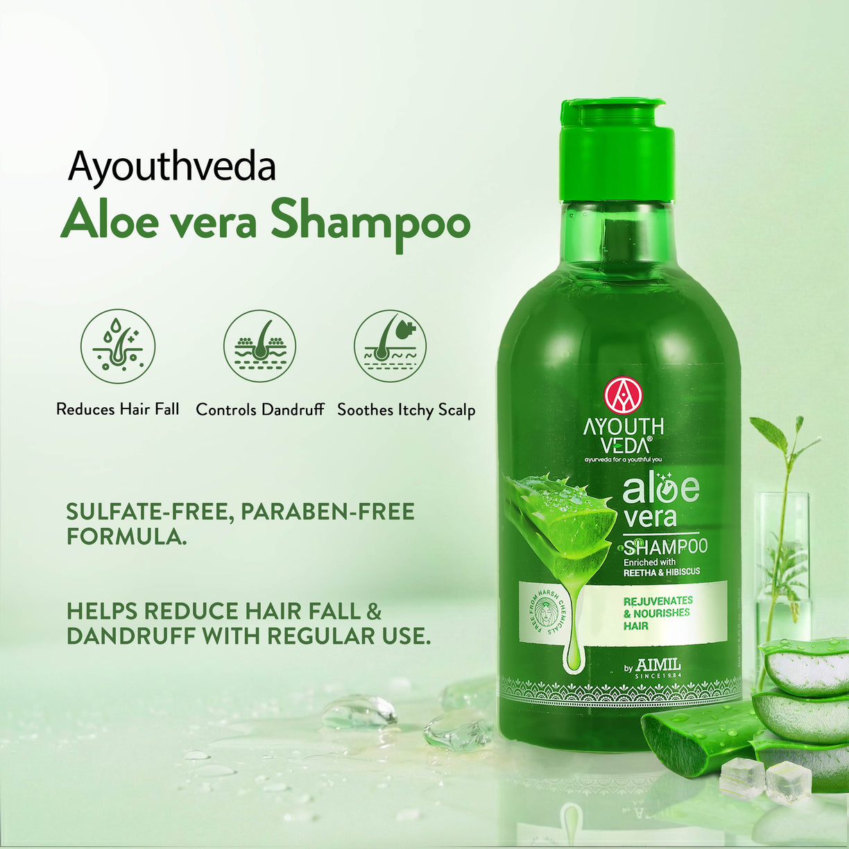 Ayouthveda Aloe Vera Shampoo for Hair Fall, Dandruff & Itchy Scalp | Root-Cause Focused Scalp Care | Phytotherapy-Based Formula | Gentle Cleansing & Scalp-Balancing| Suitable for All Hair Types | Net Qty – 250 ml