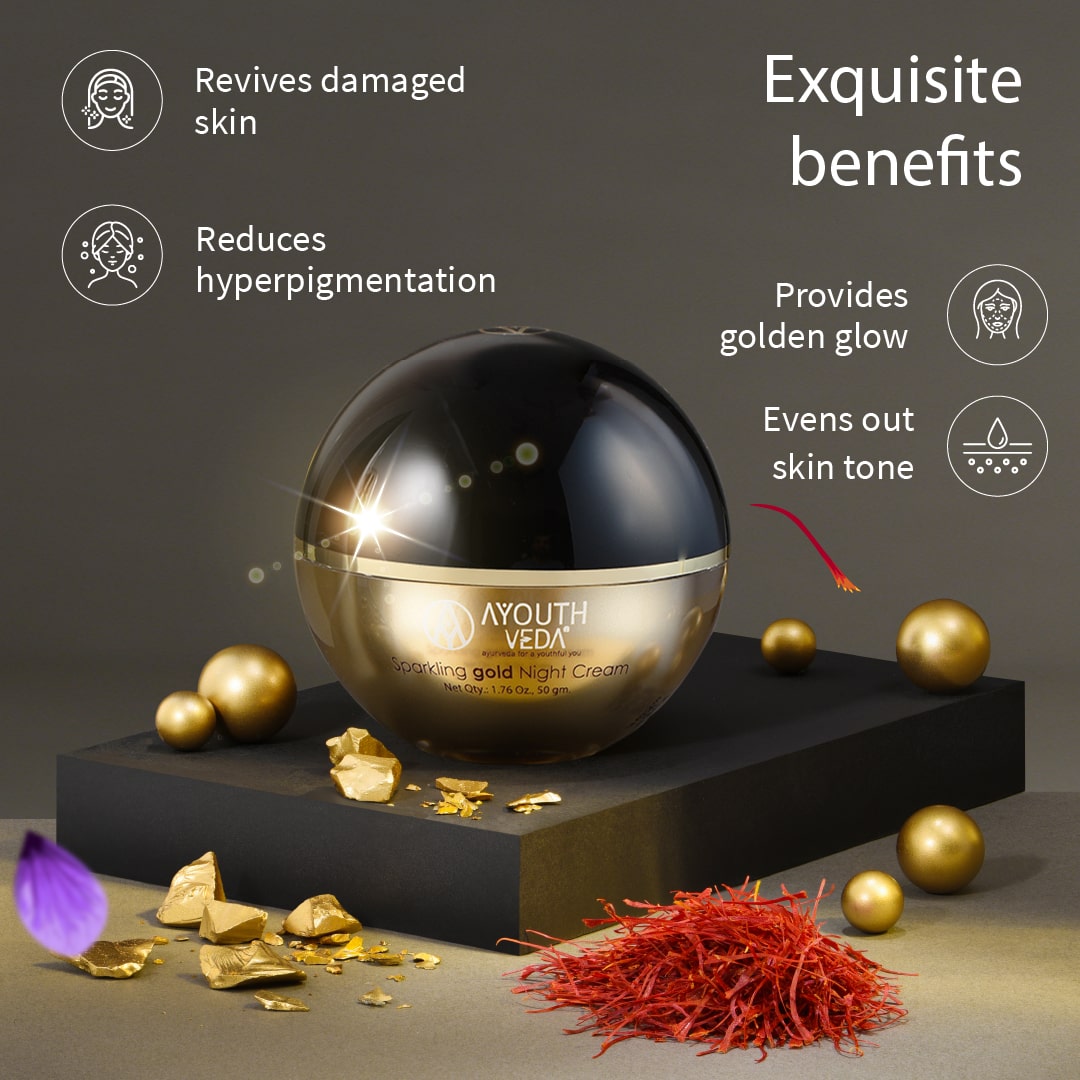 Sparkling Gold Night Cream With 24k Gold & Saffron - Ayouthveda