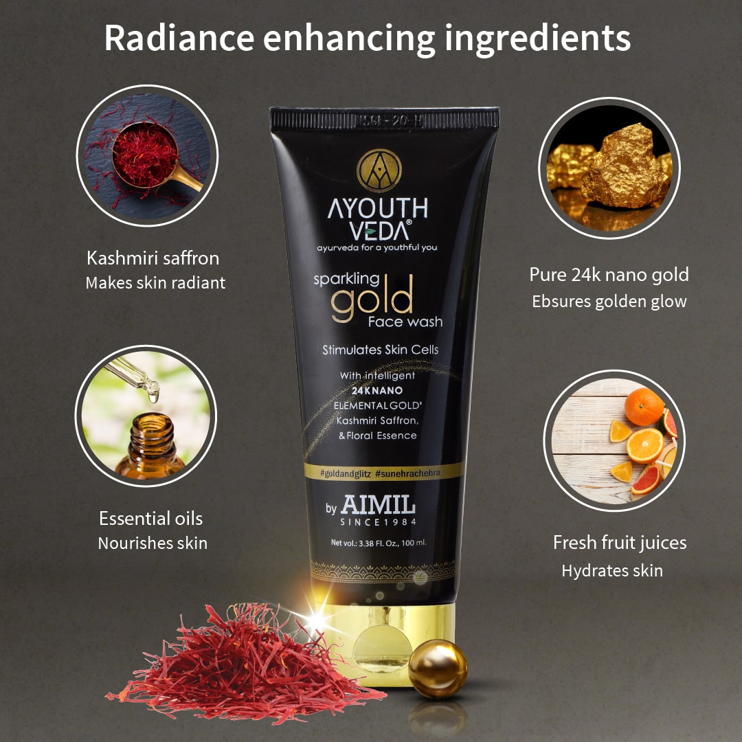 Sparkling Gold Face Wash With 24k Gold & Saffron (Net Qty-100 ml) - Ayouthveda