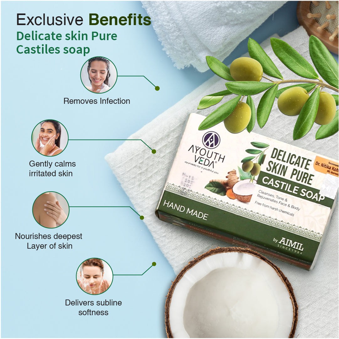 Delicate Skin Care Combo | Delicate Skin Pure Castile Soap (110g) & Delicate Skin Body Moisturizer (300 ml) - Ayouthveda