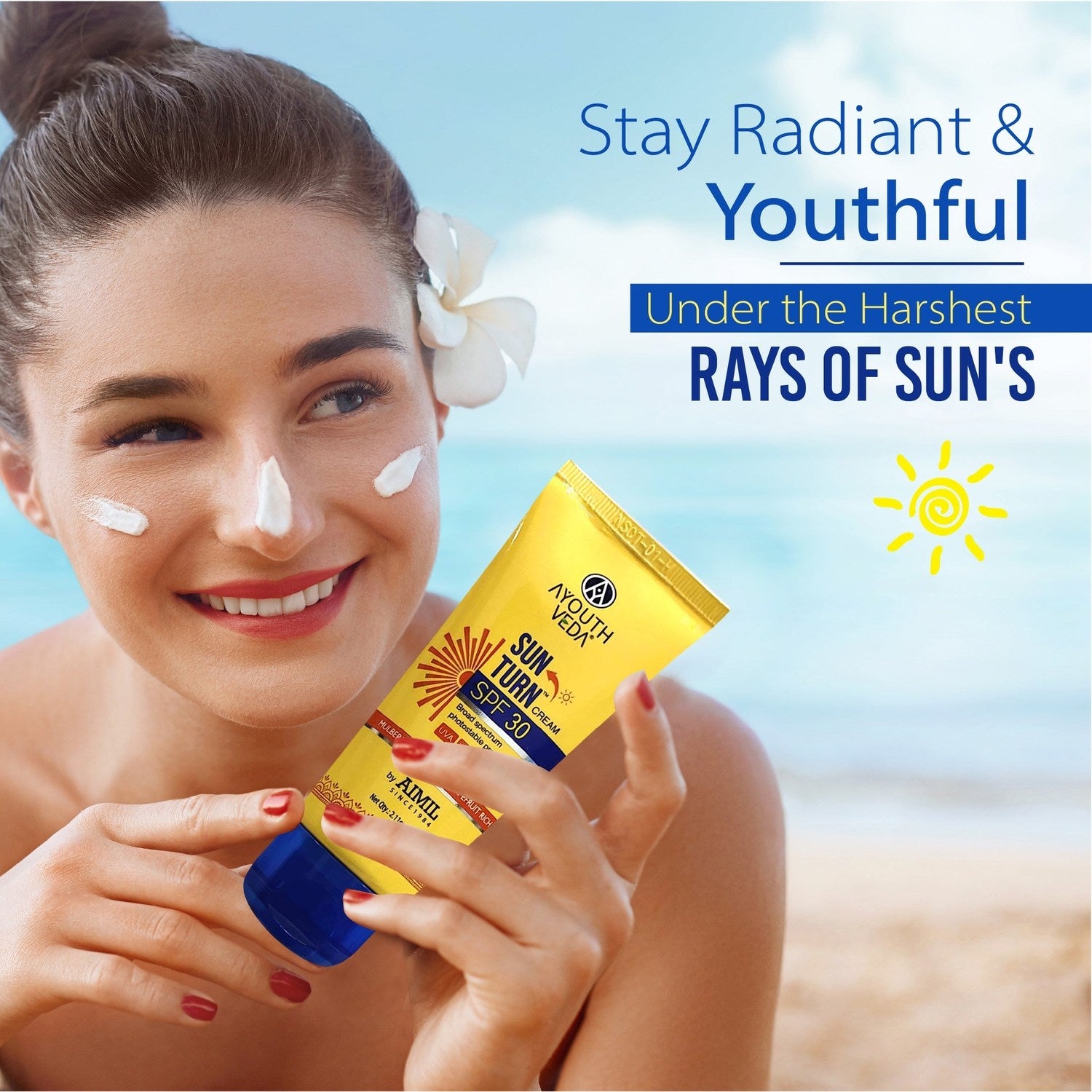 Ayouthveda Sun Turn Cream SPF 30 with Hyaluronic Acid for Broad Spectrum Photostable Protection Net qty.- 60 g