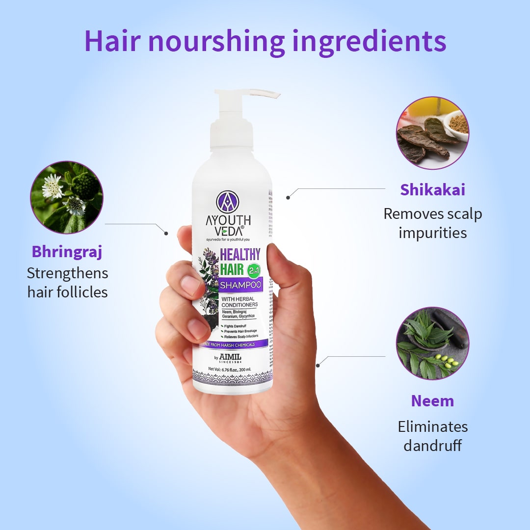 Healthy Hair Shampoo With Bhringraj and Shikakai ( Net Qty- 200ml ) - Ayouthveda