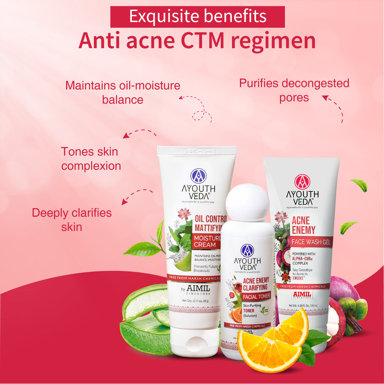 Anti Acne CTM Regimen | Acne face wash 100 ml , Acne Toner 100ml Oil Control Cream 60g