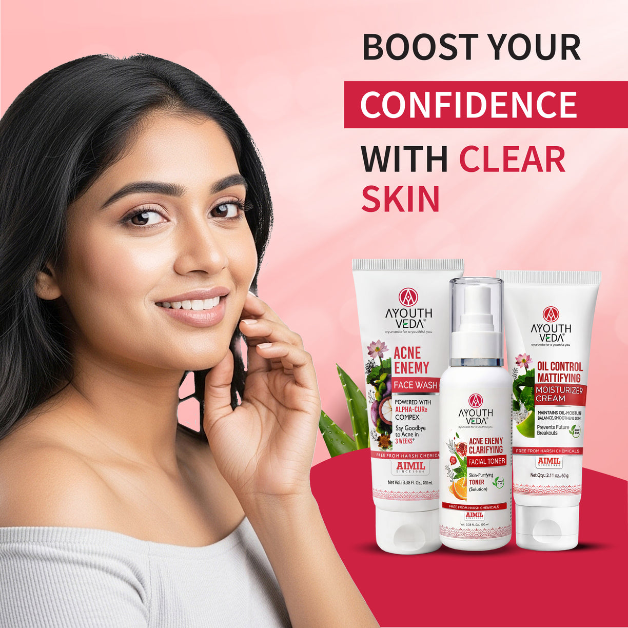 Ayouthveda Anti-Acne CTM Regime | Acne Enemy Face Wash 100 ml + Acne Enemy Clarifying Toner 100 ml + Oil Control Matiffying Moisturizer 60 g | 3-Step Clear Skin Routine for Oily & Acne-Prone Skin