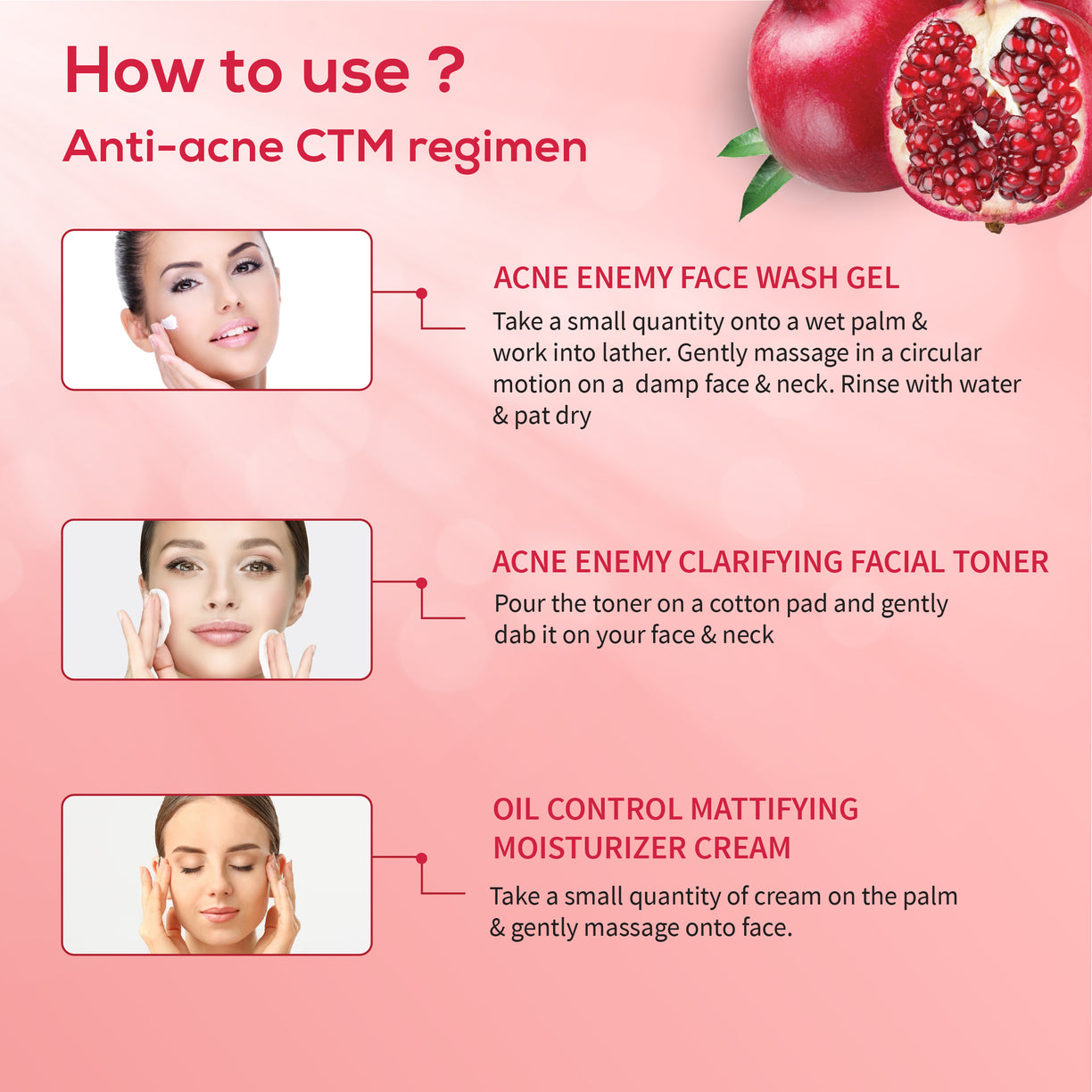Anti Acne CTM Regimen | Acne face wash 100 ml , Acne Toner 100ml Oil Control Cream 60g