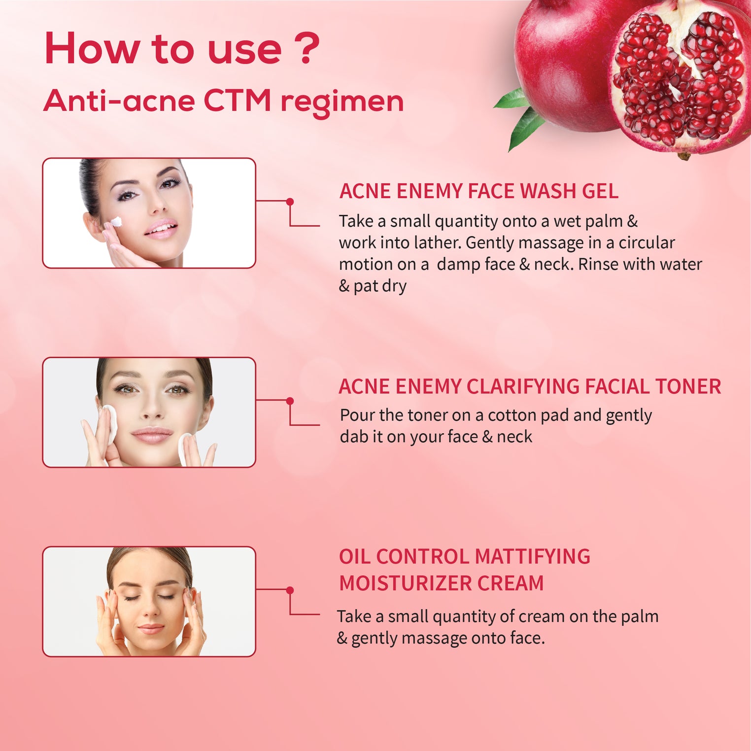 Anti Acne CTM Regimen | Acne face wash 100 ml , Acne Toner 100ml Oil Control Cream 60g