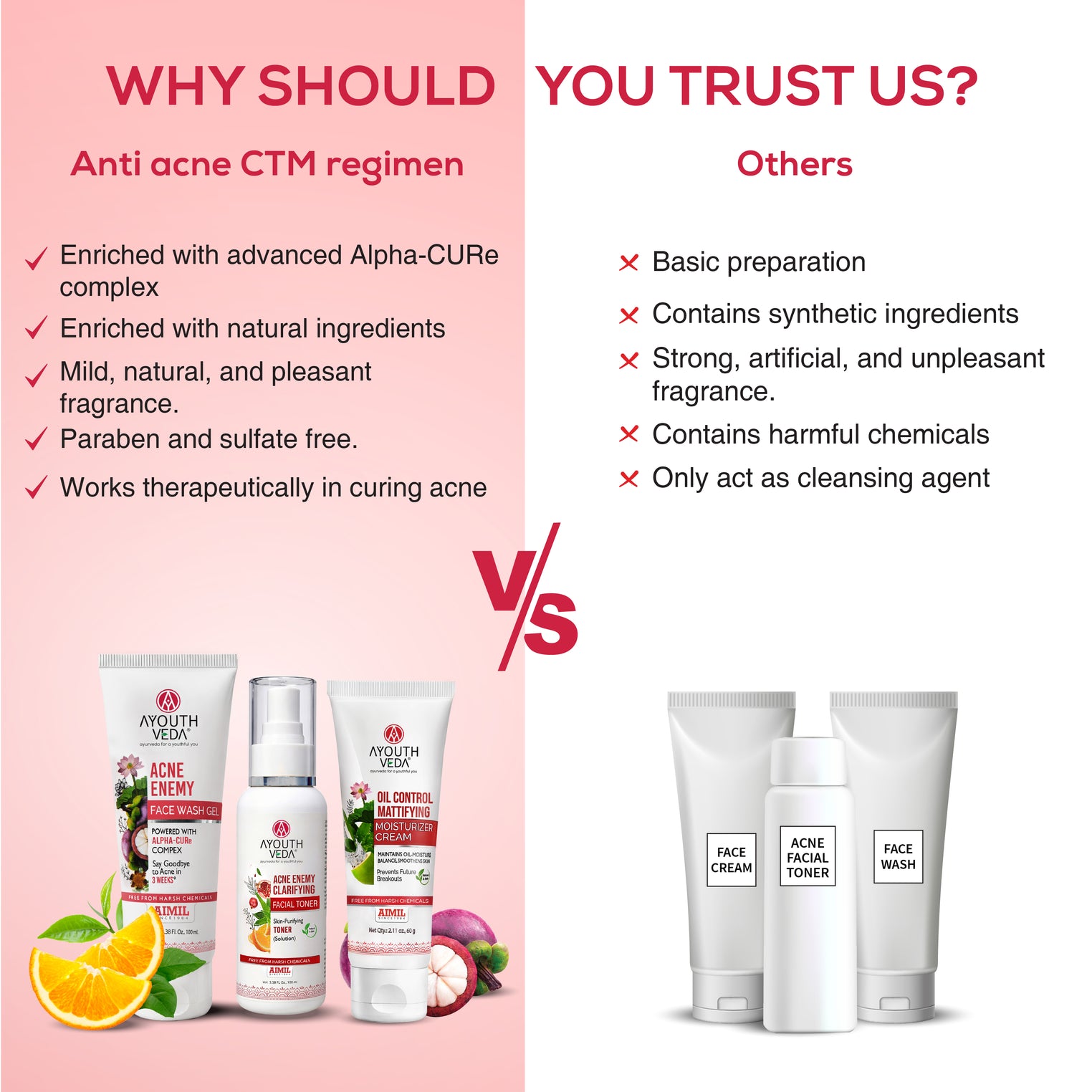 Ayouthveda Anti-Acne CTM Regime | Acne Enemy Face Wash 100 ml + Acne Enemy Clarifying Toner 100 ml + Oil Control Matiffying Moisturizer 60 g | 3-Step Clear Skin Routine for Oily & Acne-Prone Skin