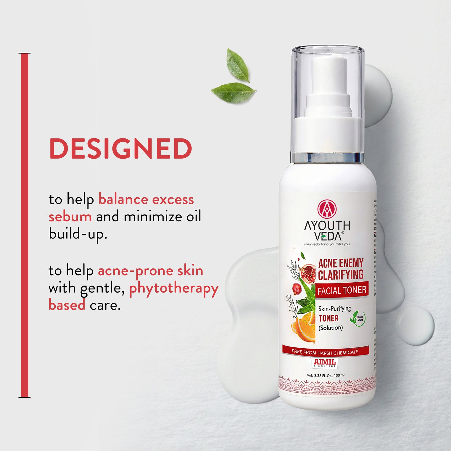Ayouthveda Acne Enemy Clarifying Facial Toner with Pomegranate, Amla, Aloe Vera & Rose Distillate for Acne & Oil Control | Dermatologically Tested |Suitable for Oily & Acne-Prone Skin | Net Qty – 100 ml