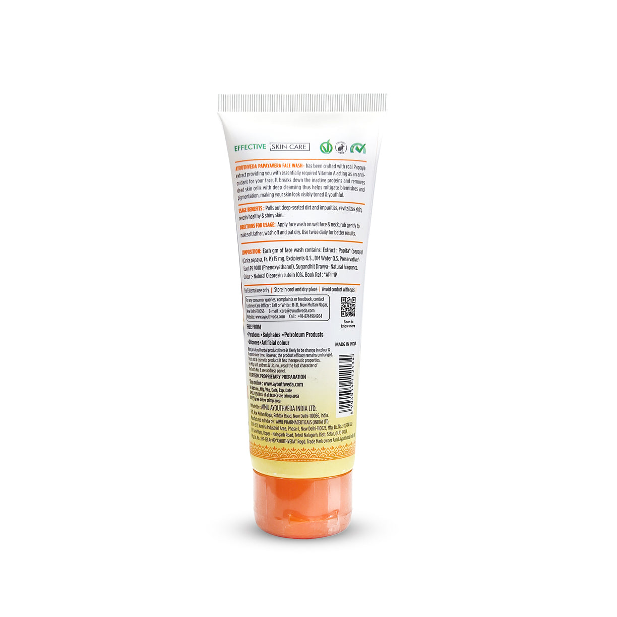 Ayouthveda Papaya Vera Face Wash with Real Papaya Extract | Deep Cleanser for Dry to Normal Skin | Removes Dullness, Dark Spots, & Impurities | Sulfate-Free Gentle Formula | (100 g)