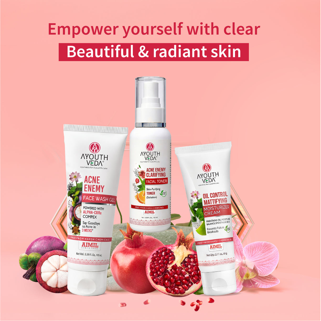 Ayouthveda Anti-Acne CTM Regime | Acne Enemy Face Wash 100 ml + Acne Enemy Clarifying Toner 100 ml + Oil Control Matiffying Moisturizer 60 g | 3-Step Clear Skin Routine for Oily & Acne-Prone Skin