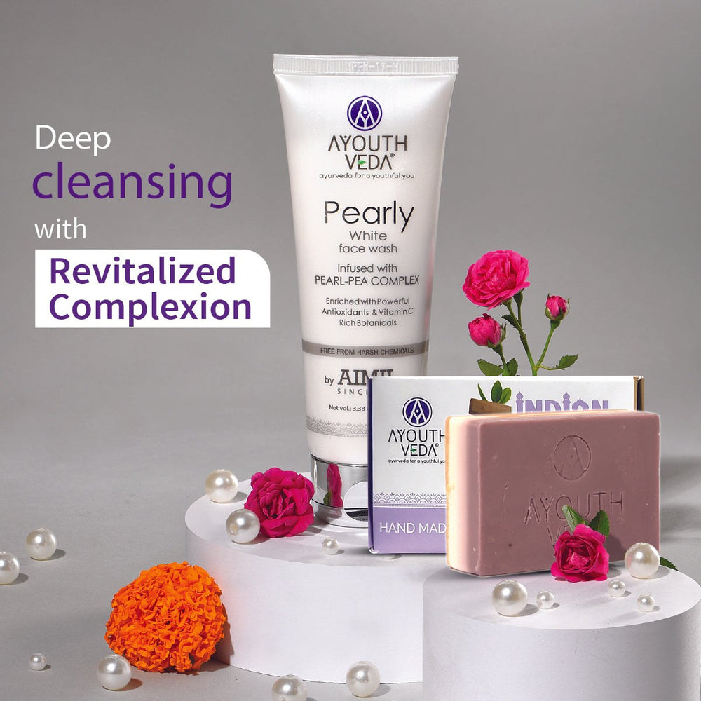 Face & Body Brightening Combo: Pearly White Face Wash (100 ml), Indian Clay Soap (100 gm) - Ayouthveda