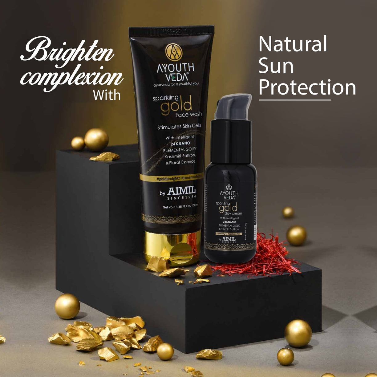 Golden Glow Day Care Combo | Gold face wash 100ml , Day Cream 30g - Ayouthveda