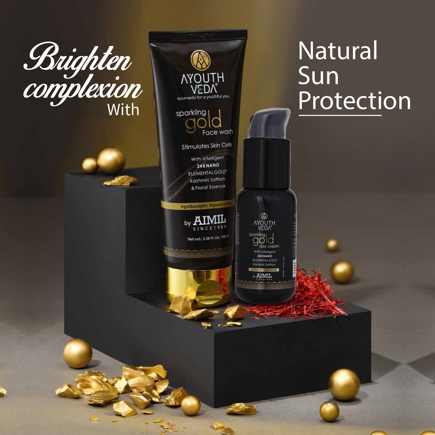 Golden Glow Day Care Combo | Gold face wash 100ml , Day Cream 30g - Ayouthveda