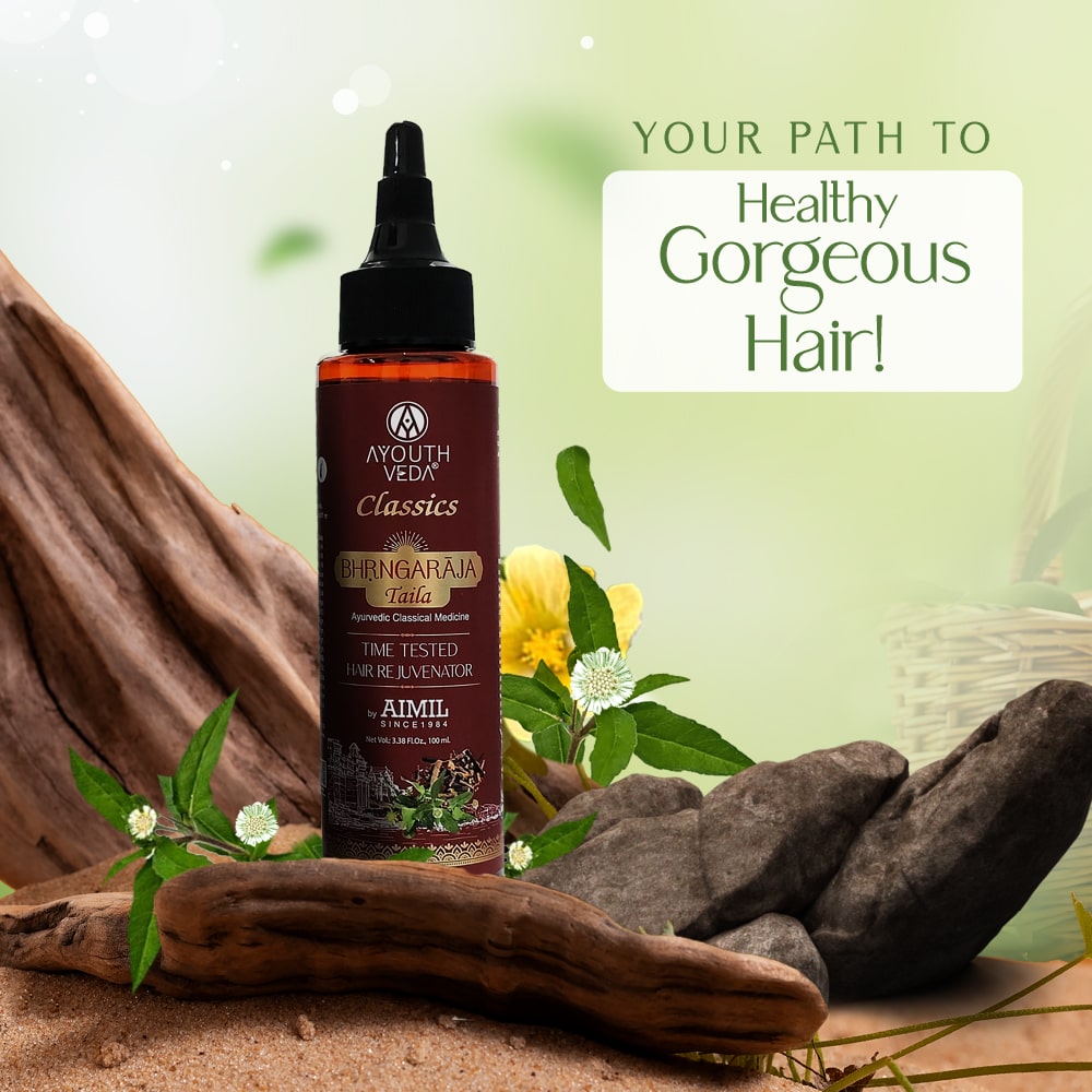 Ayouthveda Bhrngaraja Taila | Hair Strengthening Oil Fortified With Bhringraj & Manjistha | Reduces Hair Loss, Boosts Growth & Improves Scalp Health | With 10 Nourishing Herbs & Oils for Soft, Strong & Beautiful Hair | Net Qty 100 ml