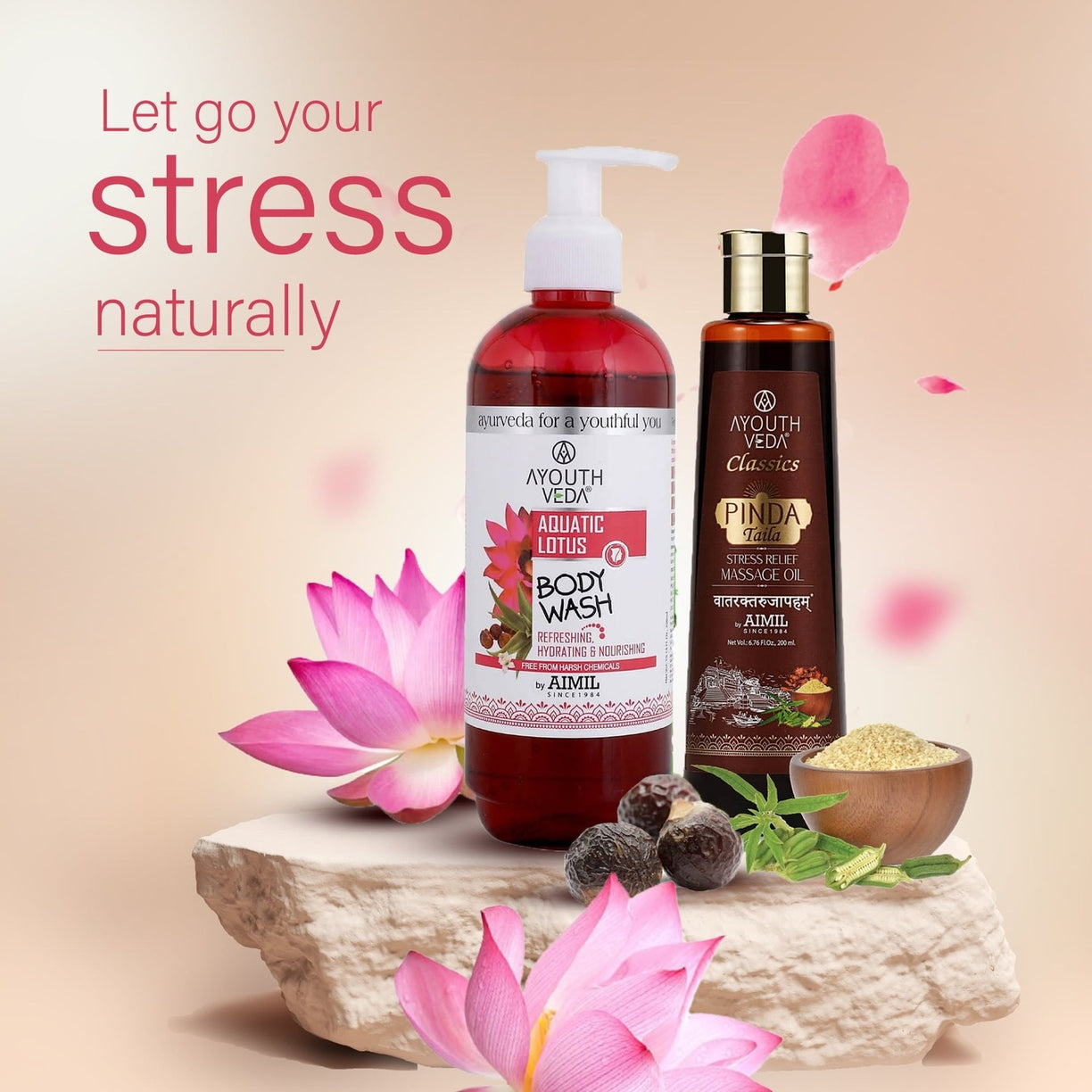 Deep Tissue Relaxation Combo: Pinda Taila (200 ml), Aquatic Lotus Body Wash (300 ml) - Ayouthveda